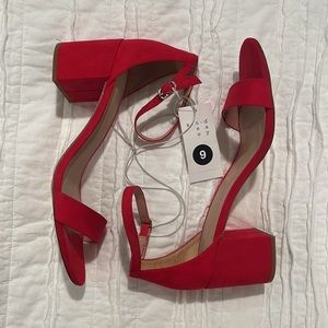 Strappy Red Block Heel
